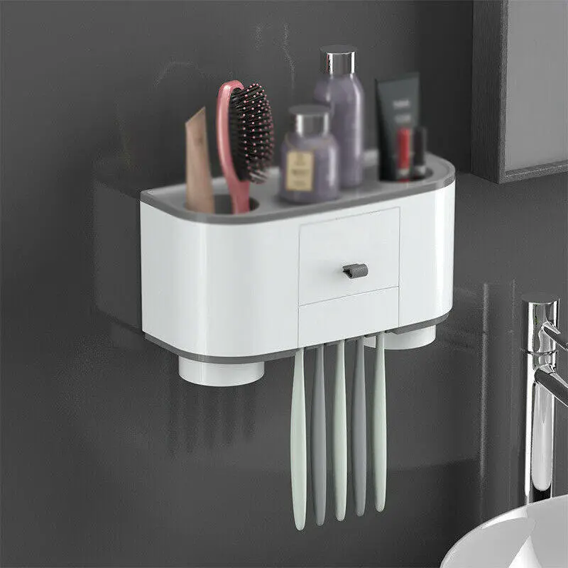 Magnetic Adsorption Toothbrush Holder With Cup | Wall Mount Storage Basket