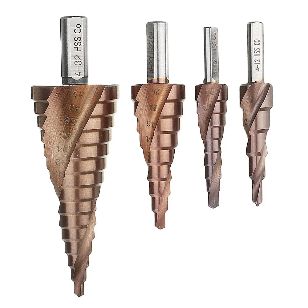 Drillpro M35 Cobalt Step Drill Bit - 4-32mm Triangle Shank - Spiral Flute
