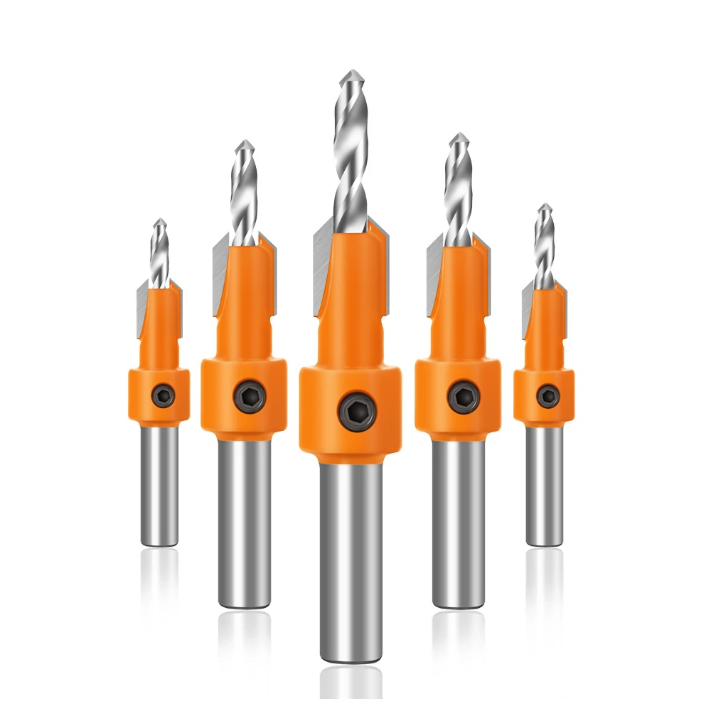 5Pcs 10mm Carbide HSS Countersink Drill Bit Set | 8mm Shank for Wood Milling