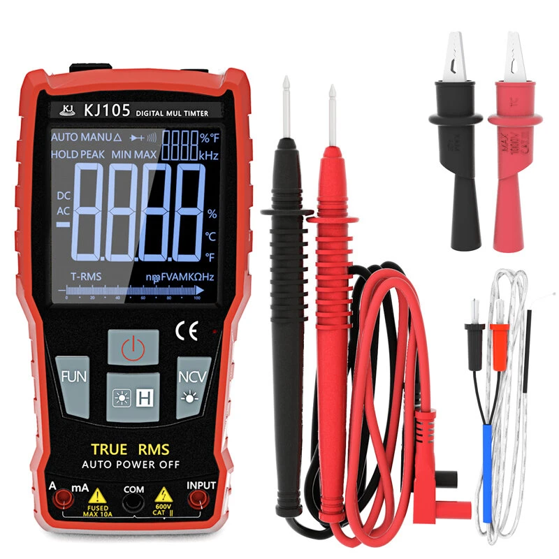 KJ105 Digital Multimeter - 6000 Counts AC DC Voltage Tester with Test Leads
