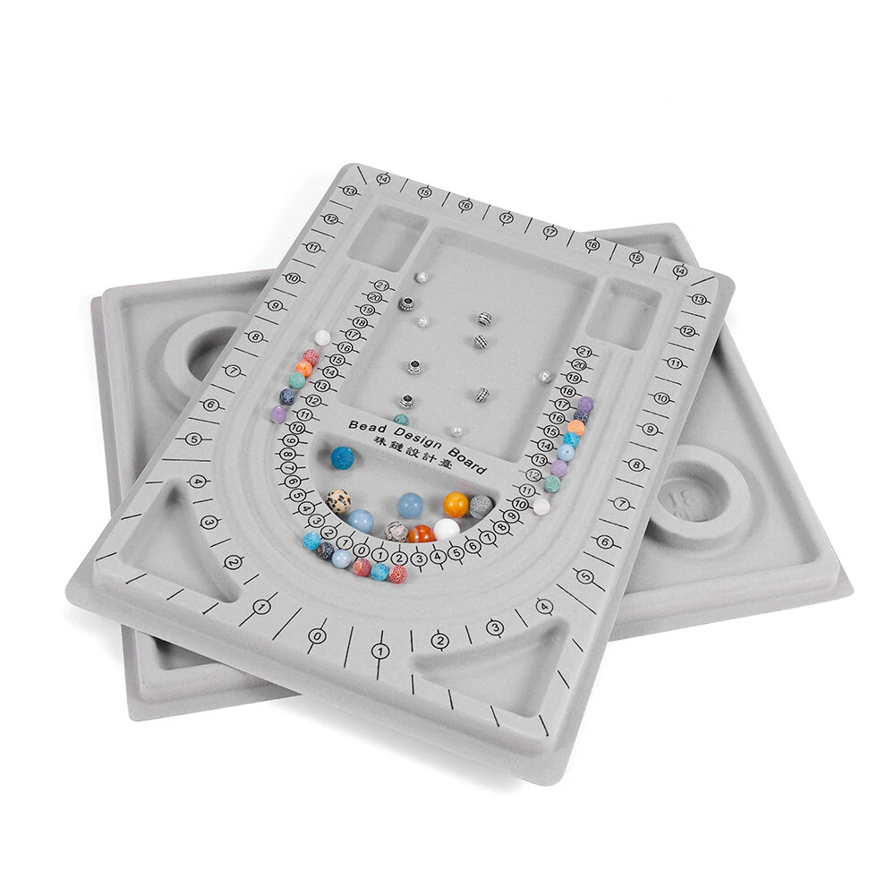 Gray Flocked Bead Board - DIY Jewelry Making Organizer Tray with Measuring Tool