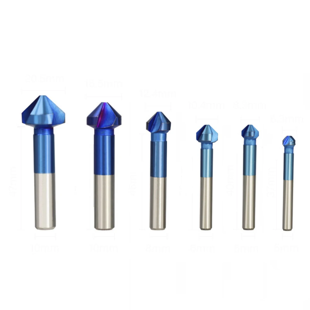 Drillpro 6Pcs HSS Chamfer Drill Bit Set | 6.3-20.5mm 90° 3 Flute Nano Blue Coated