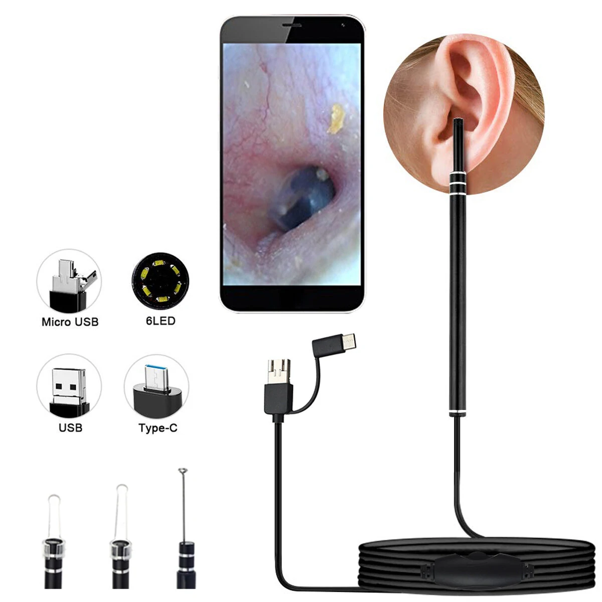 AN101 Ear Endoscope - 3-in-1 HD Visual Ear Cleaning Tool | 5.5mm Camera for Android & PC