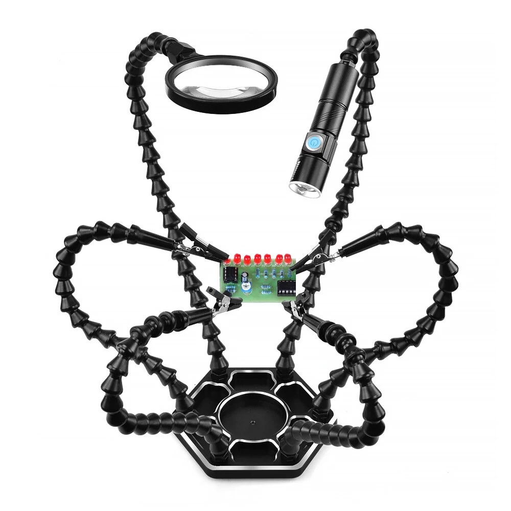 USB 3X Magnifier Soldering Station - Six-Jaw Aluminum Alloy Third Hand Tool