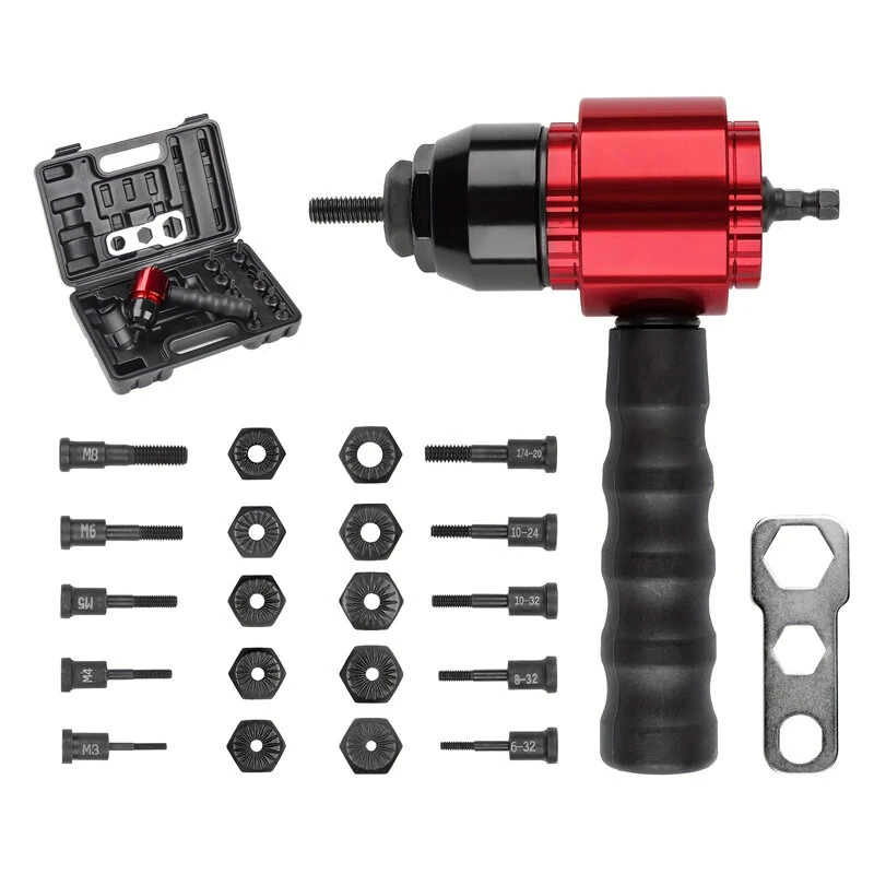 Cordless Electric Rivet Nut Gun | Alloy Steel Adapter | Metric & Inch Connectors M3-M8