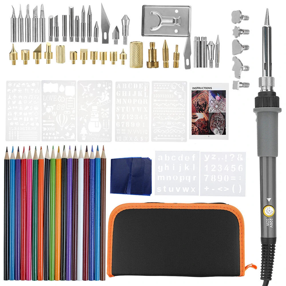 Wood Burning Pen Tool Kit - 71pcs Pyrography Set with 60W Iron & Stencils