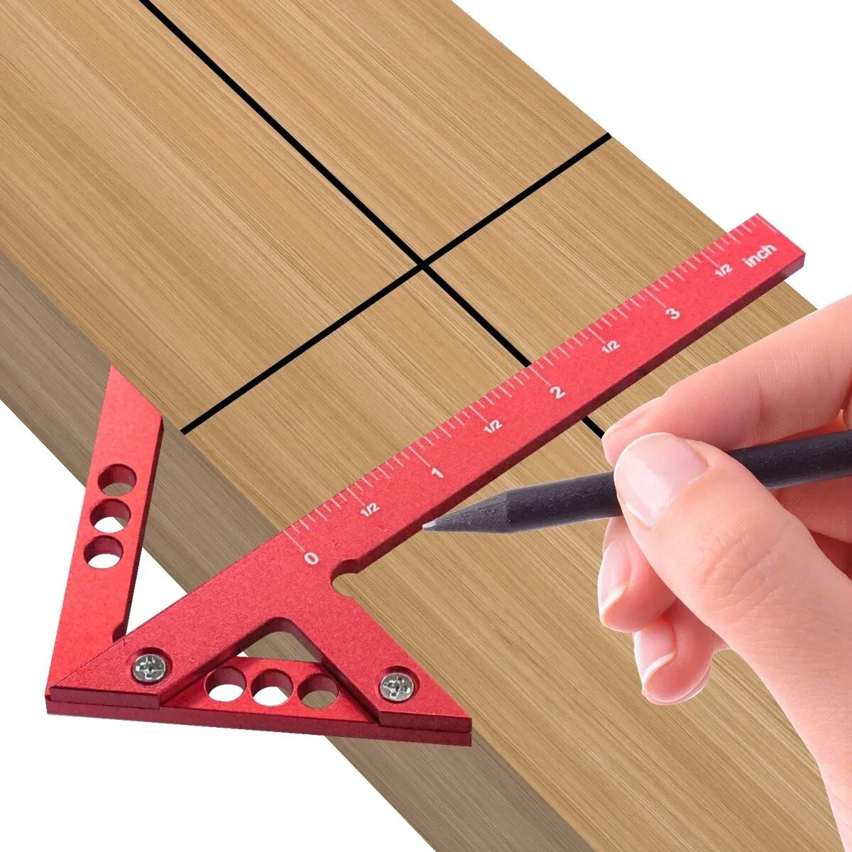 Aluminum Center Finder Woodworking Square - 45/90 Degree Angle Gauge | Metric/Imperial Ruler