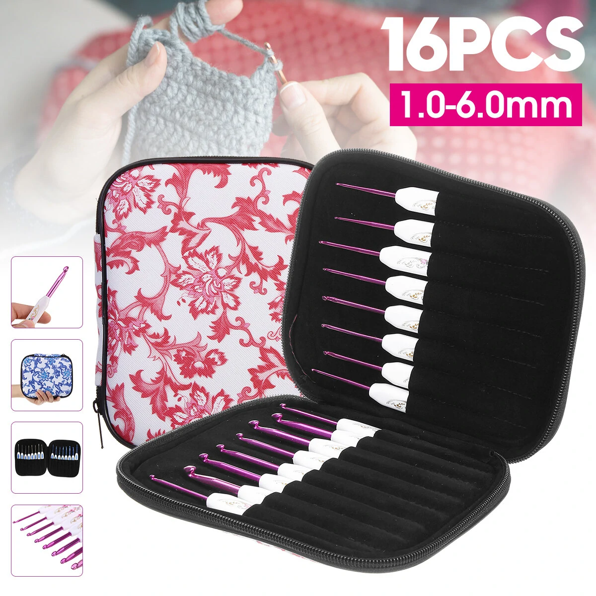 DIY Crochet Hook Set - 16Pcs Aluminum Knitting Needles With Ergonomic Handle & Zipper Case