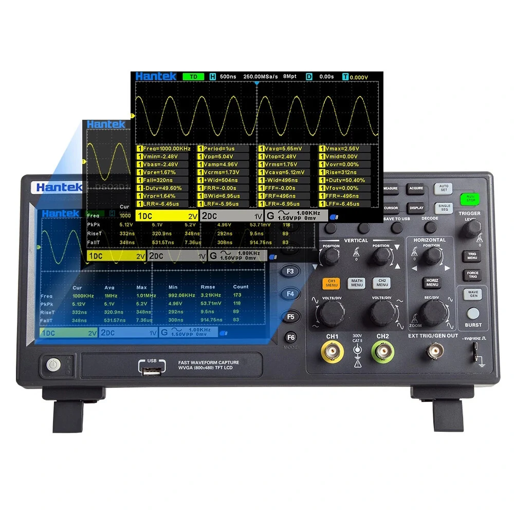 Hantek DSO2D10 Oscilloscope - 100MHz 2CH+1CH | 1GS/s Sampling & AWG Signal Source