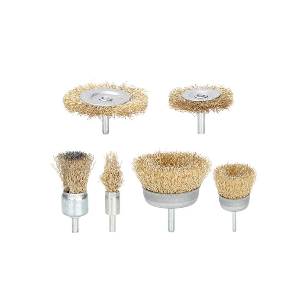 6mm Shank Brass Wire Wheel Brush Set - 6/7/9Pcs For Rust Removal & Metal Polishing