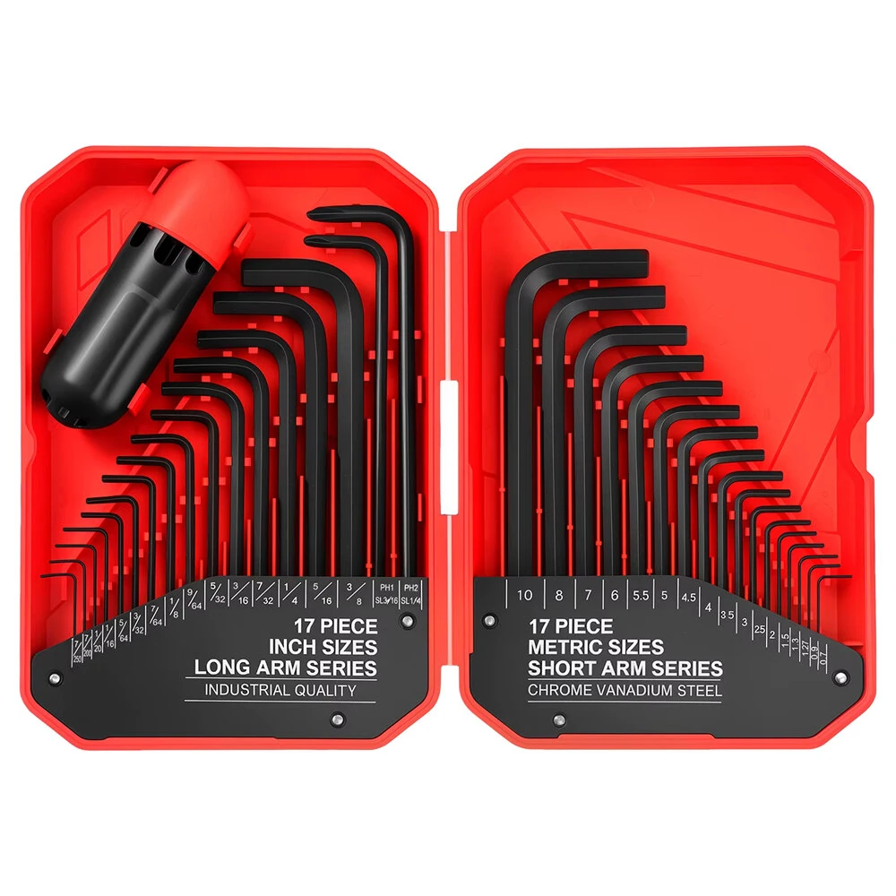 Heat-Treated Steel Allen Wrench Set - 31-Piece SAE & Metric Hex Keys - Black-Oxide Finish