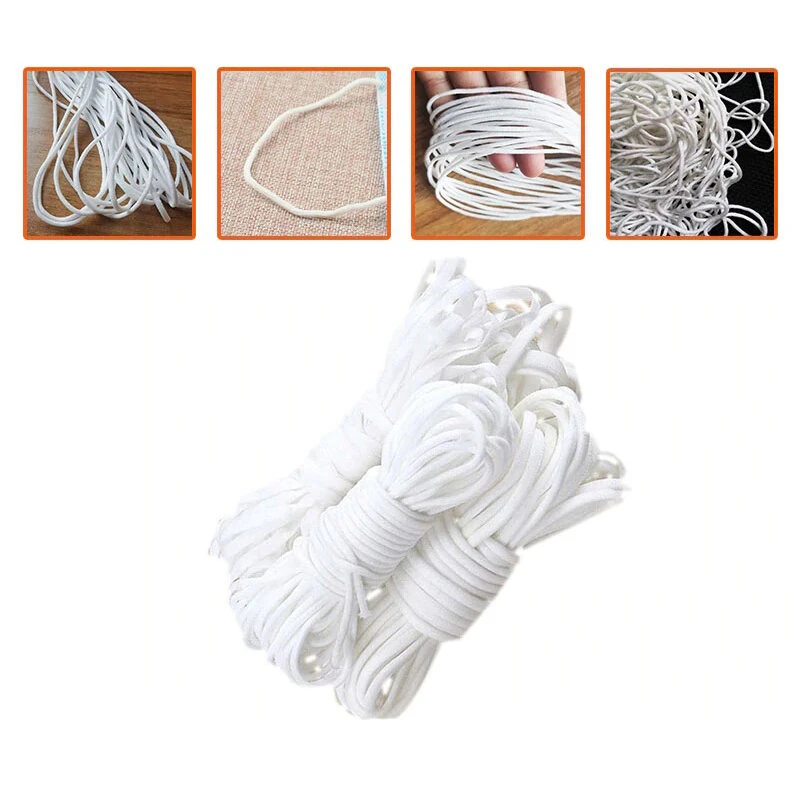 5Pcs 50m Elastic Band - 3mm Round Cord for DIY Crafts & Sewing