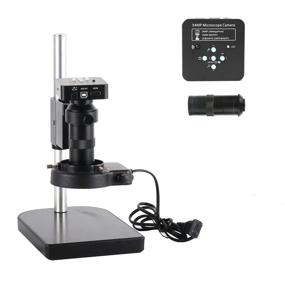 HAYEAR 34MP 2K Digital Microscope Camera - HDMI USB Outputs | 100X Lens 60 LED Light for PCB Soldering