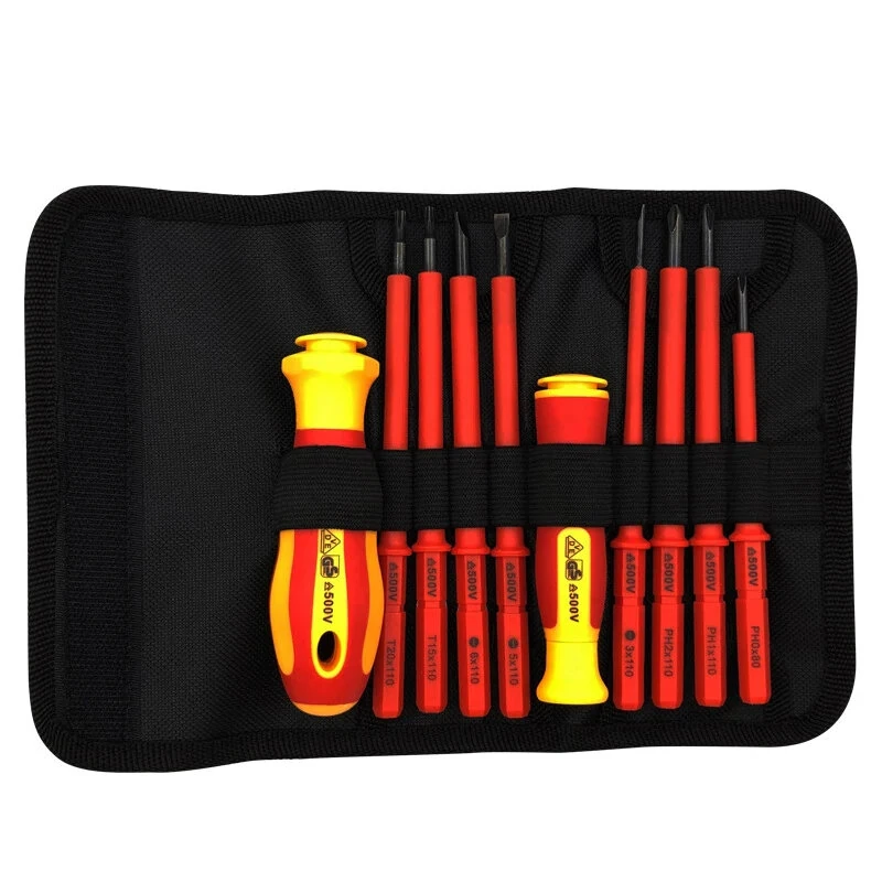 Klein Tools 10-in-1 Insulated Screwdriver Set | Anti-Electric Red Handles