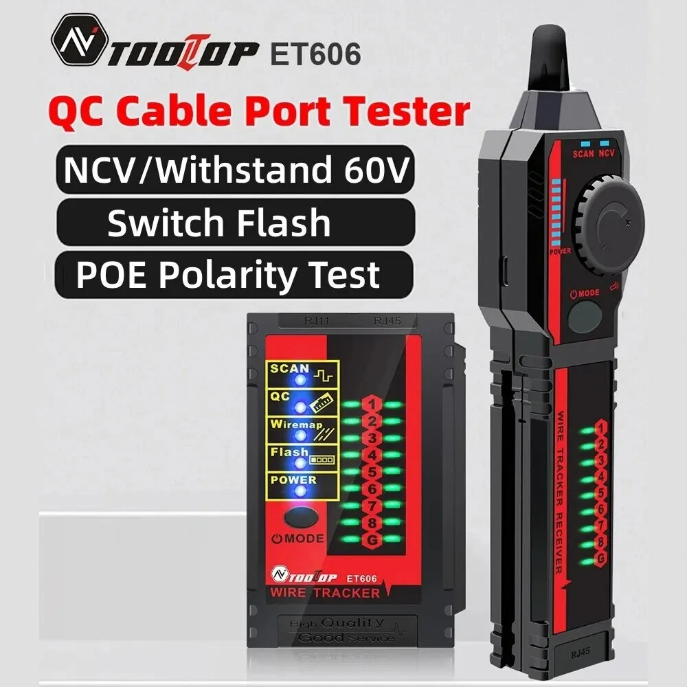 TOOLTOP ET606 Network Cable Tester | POE & 3KM Cable Tracing | RJ45/RJ11