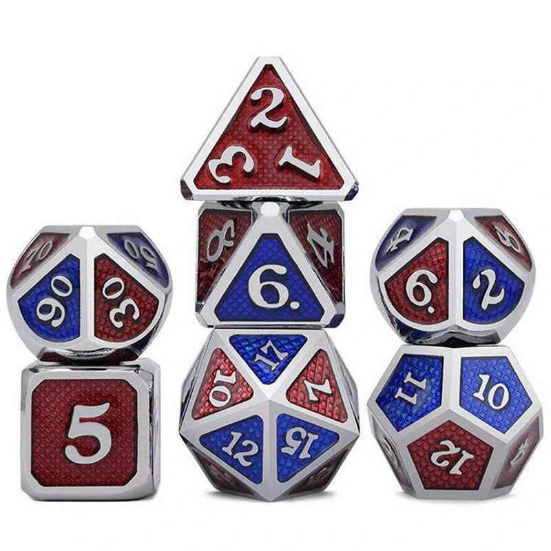 Metal Polyhedral Dice Set for Role Playing Games | Dragon Design with Cloth Bag