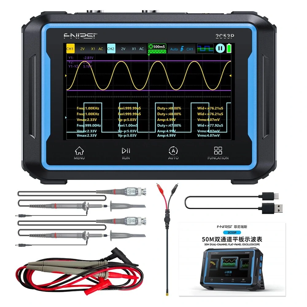 FNIRSI 2C53P 50MHz Oscilloscope | 2CH 250Ms/s - Signal Generator & Multimeter