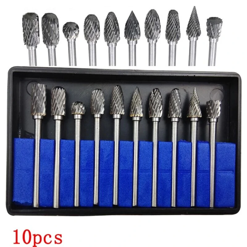 10Pcs 1/8 Shank Tungsten Carbide Milling Cutter Set | HSS Steel Cone & Diamond Drill