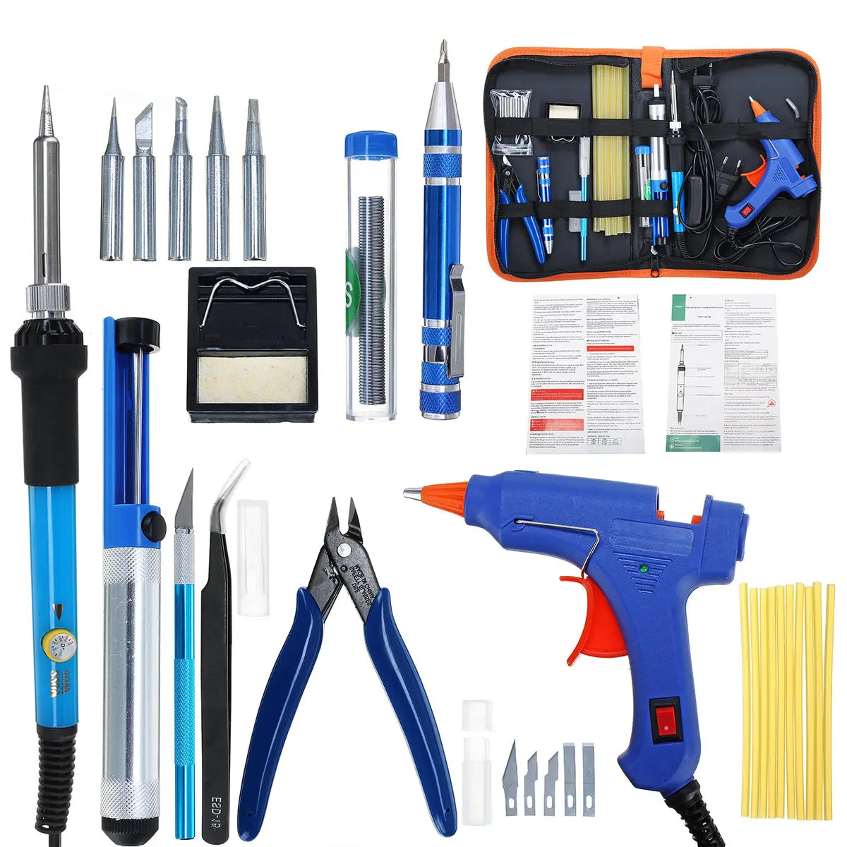 Electric Solder Iron Set with Desoldering Pump & Hot Melt Glue Gun | 220V EU Hand Tool Kit