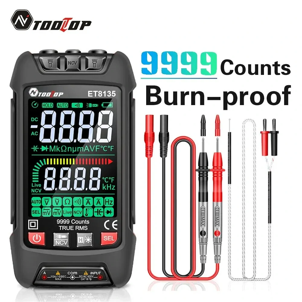 AV TOOLTOP ET8135 True RMS Multimeter | 9999 Counts, Auto-Range, NCV & Temperature
