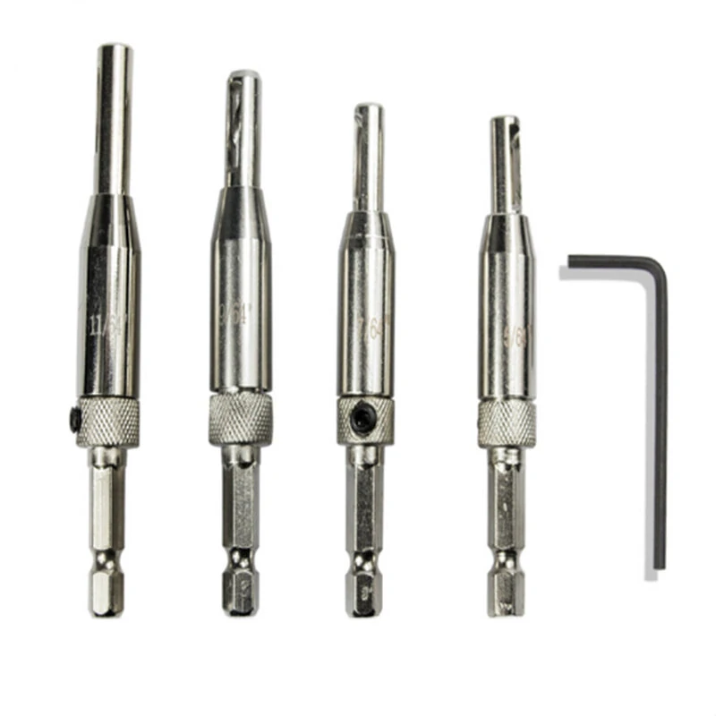 4-7PCS HSS Centering Hinge Drill Bit Set | 5/64-1/4 Inch Door Cabinet Hinge Locator