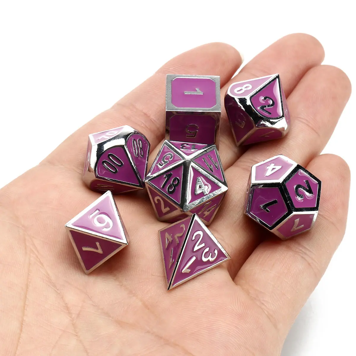 Heavy Metal Polyhedral Dice Set - 7 Pcs for Role Playing Games with Bag