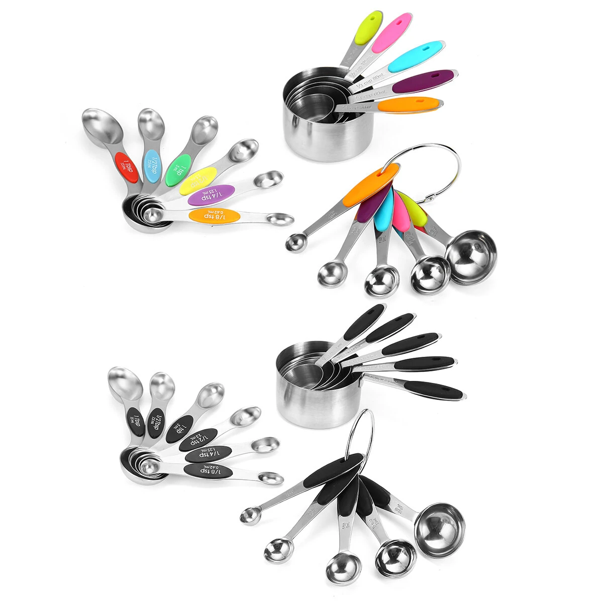 16PCS Silicone Handle Stainless Steel Measuring Cup & Magnetic Spoon Set