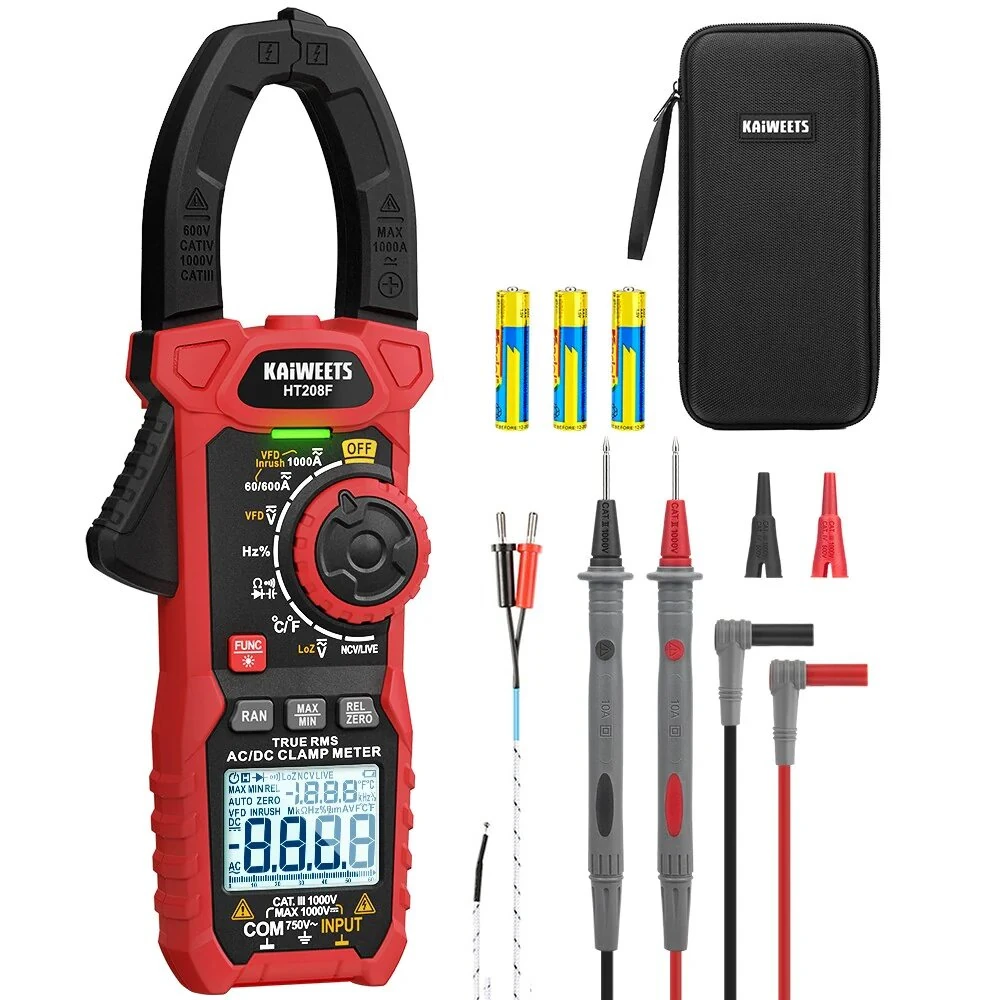 KAIWEETS HT208F Digital Clamp Meter - True-RMS 1000A AC/DC Current Tester