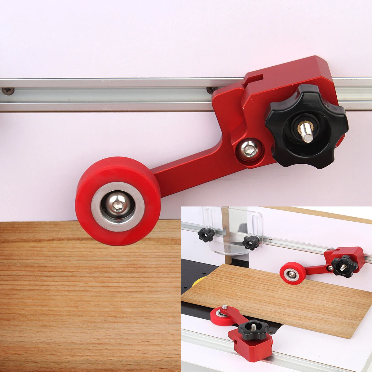 Woodworking Feather Loc Board Saw Table Pressing Feeder | One-Way Bearing Roller Safety Pushing Tool