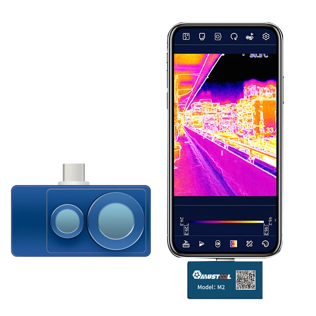 MUSTOOL M2 Thermal Camera | 256x192 IR High Resolution | 25Hz for Android, PC, Smartphones