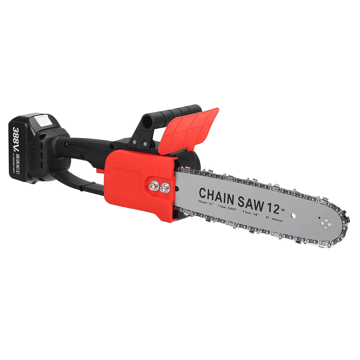388VF Cordless Electric Chain Saw - 12 Inch One-Hand Saw for Wood Cutting