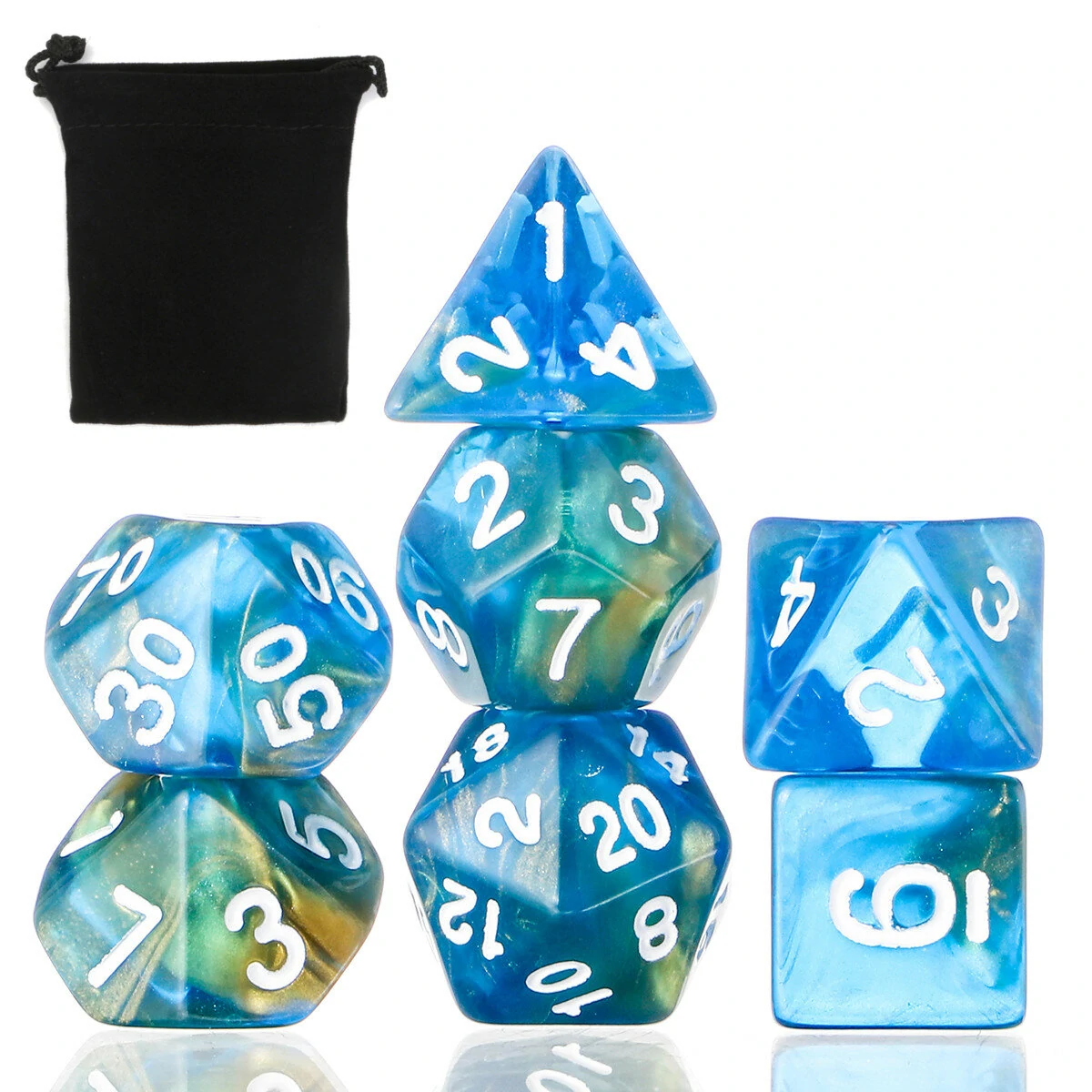 Polyhedral Dice Set for Dungeons & Dragons - 7Pcs D20 D12 D10 D8 D6 D4 + Pouch