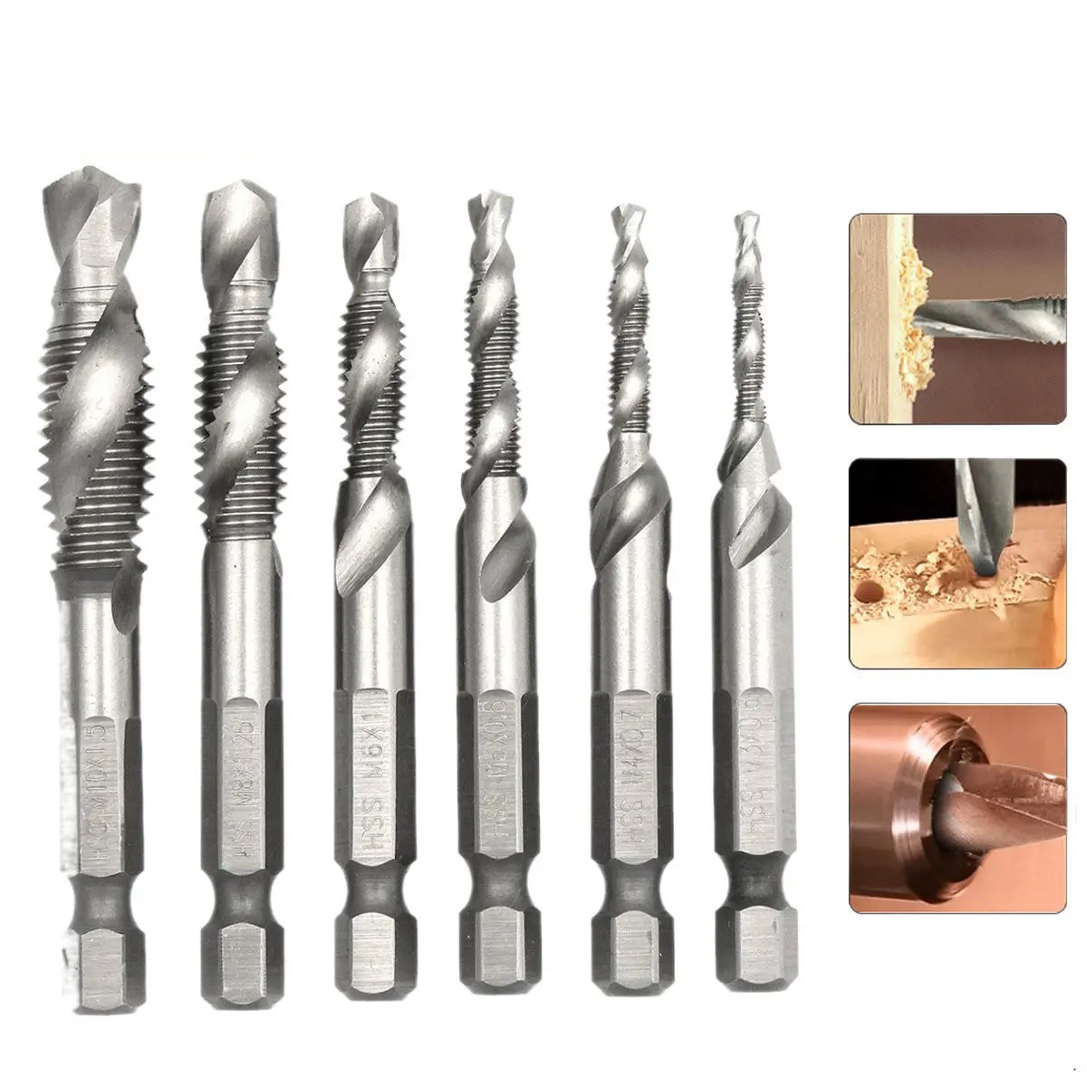 Drillpro DB-C4 HSS 1/4 Inch Hex Shank Drill Tap Bit Set | M3 to M10 Metric