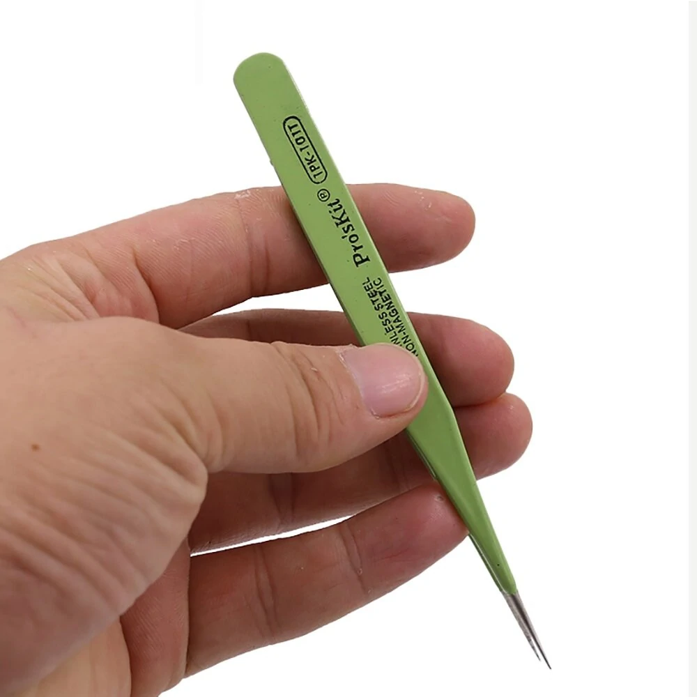 1PK-101T Anti-Static Insulated Tweezers - 120mm Straight Round Tip for Soldering