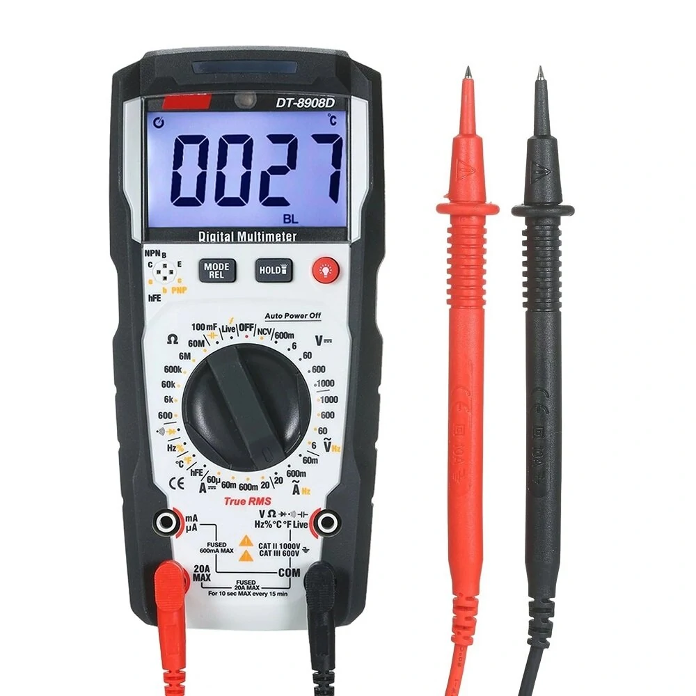 CEM DT-8908D TRMS Multimeter | 6000 Counts NCV | Measures Temp & Frequency