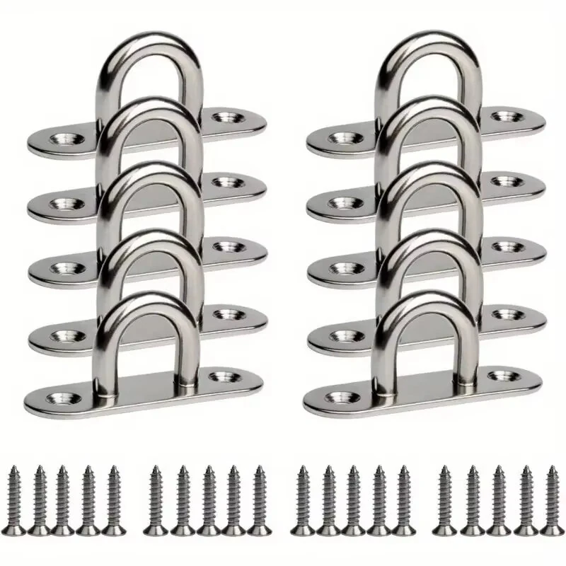Marine Grade 304 Stainless Steel Oval Eye Plate - 90 lbs Load Capacity for Shade Sail & Boat Rigging
