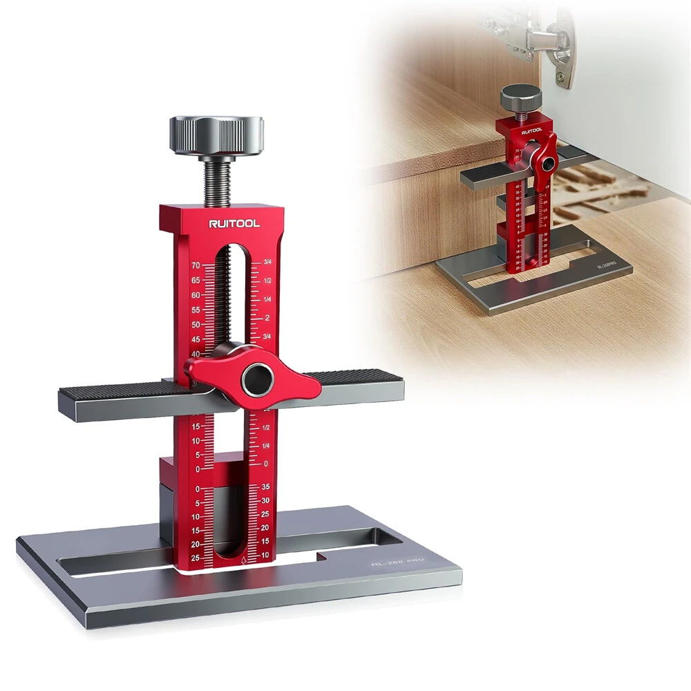 RUITOOL Cabinet Door Mounting Jig - Detachable Seat, Aluminium Alloy, Metric/Imperial Scale
