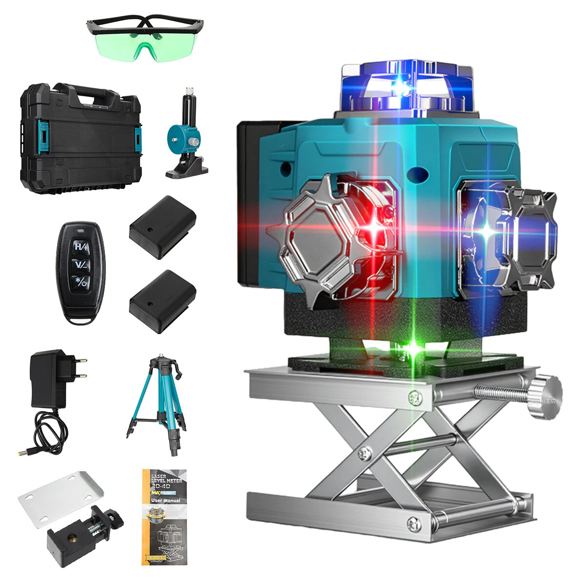 MUSTOOL 4D 16 Line Laser Level - 4 Color Cross Laser with Magnet & Wall Mount