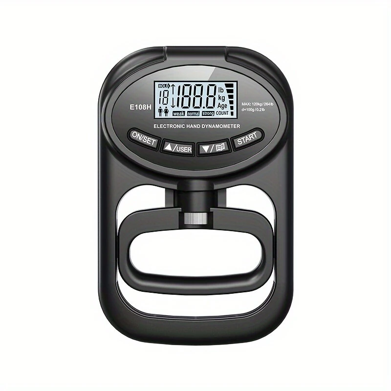 Digital Hand Dynamometer Grip Strength Tester - 265 lb/120 kg Max - USB Rechargeable LED Display