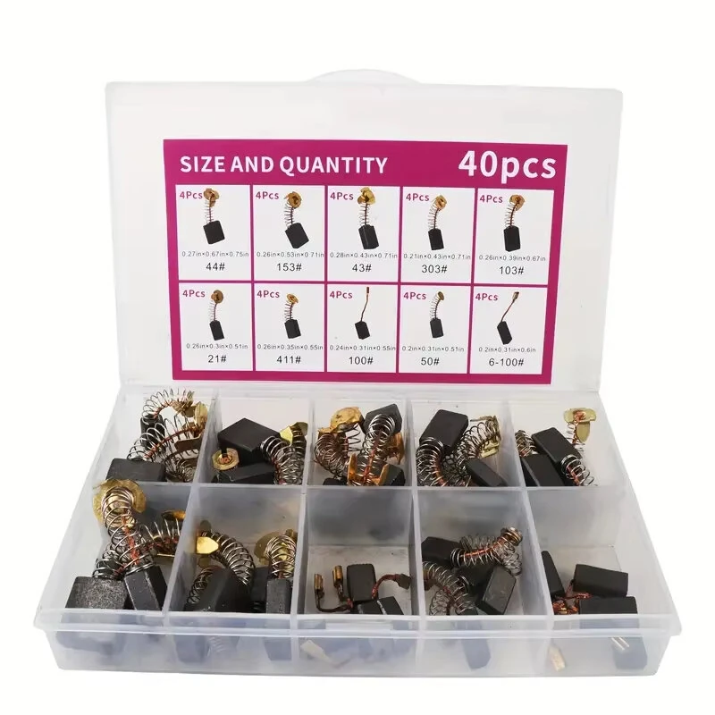General Electric Motor Carbon Brushes - 40pcs Repair Kit | 10 Types Graphite Brush Set