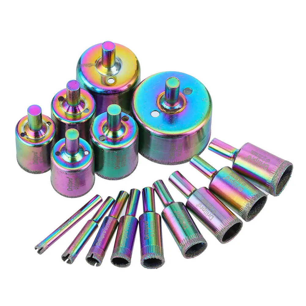 Drillpro 15pc Titanium Diamond Hole Saw Set | 6-50mm for Tile Ceramic Glass