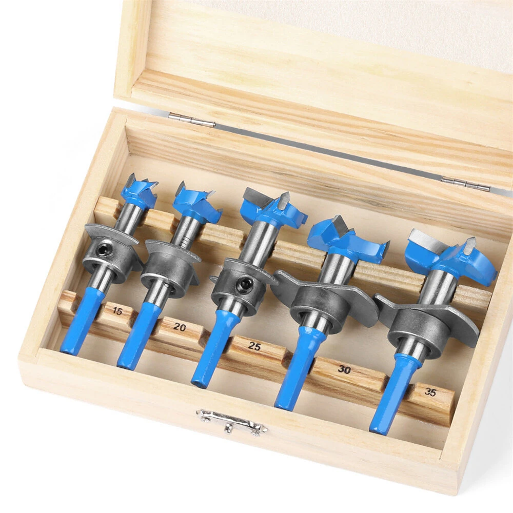 5PCS Hex Shank Forstner Drill Bit Set | 15-35mm Hinge Boring Bits for Woodworking