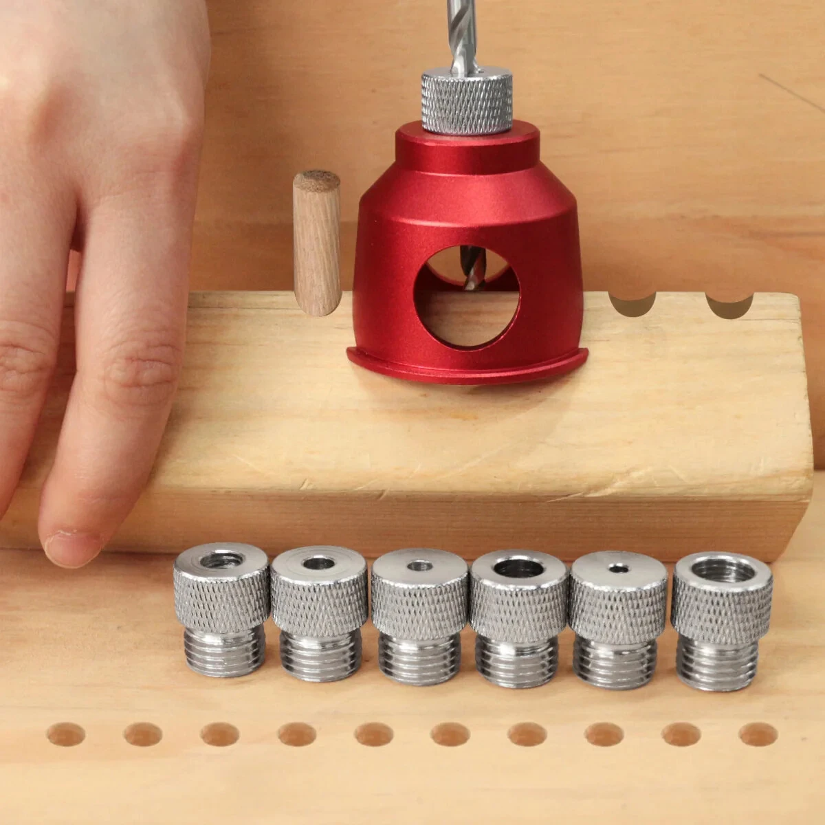 JIGHOLE Doweling Jig Drill Guide - 3-10mm with 8 Steel Bushings | Accurate Woodworking Tool