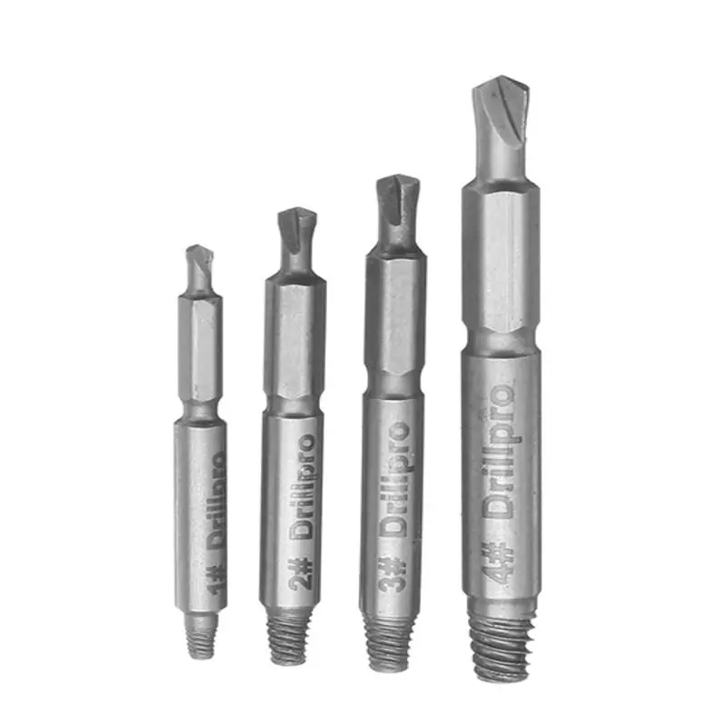Drillpro 4pc Small Double-Side Damaged Screw Extractor | Bolt Stud Remover Tool