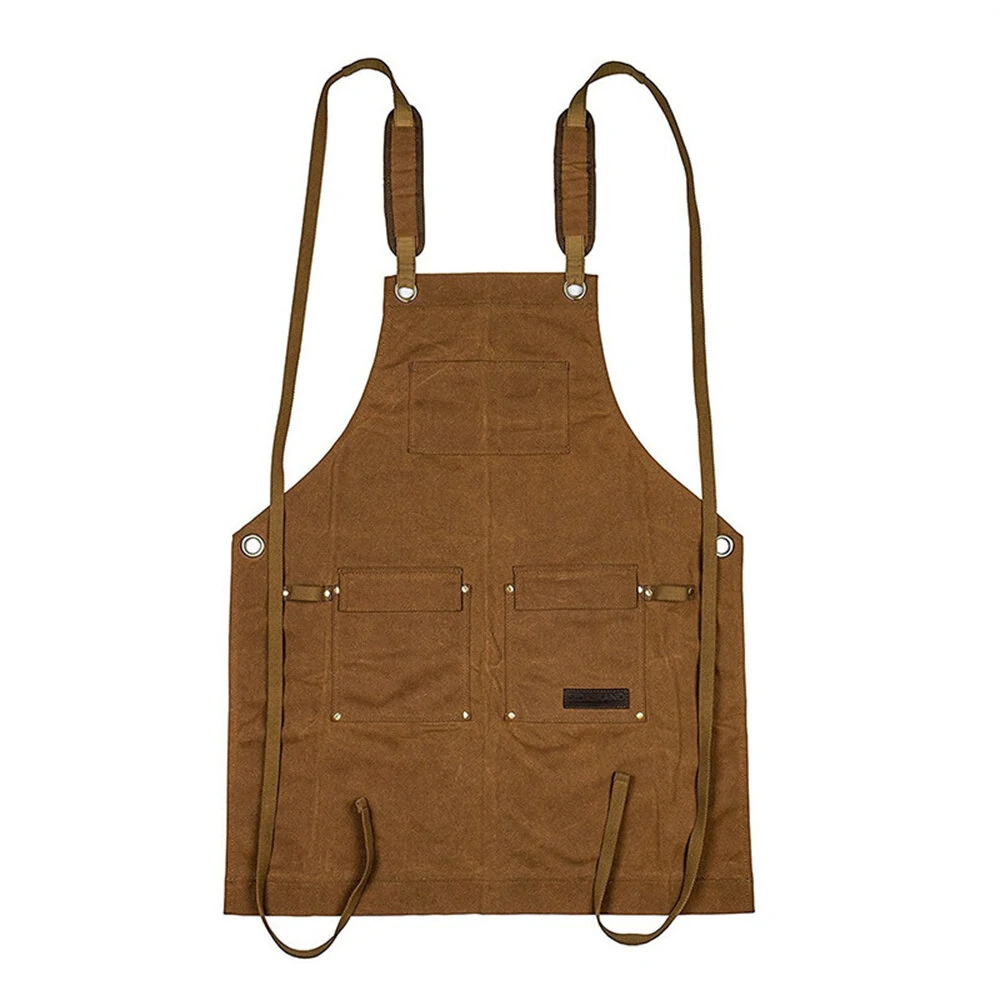 Extra Large Canvas Work Apron - Thick Protective for Woodworkers & Gardeners | Black/Camel