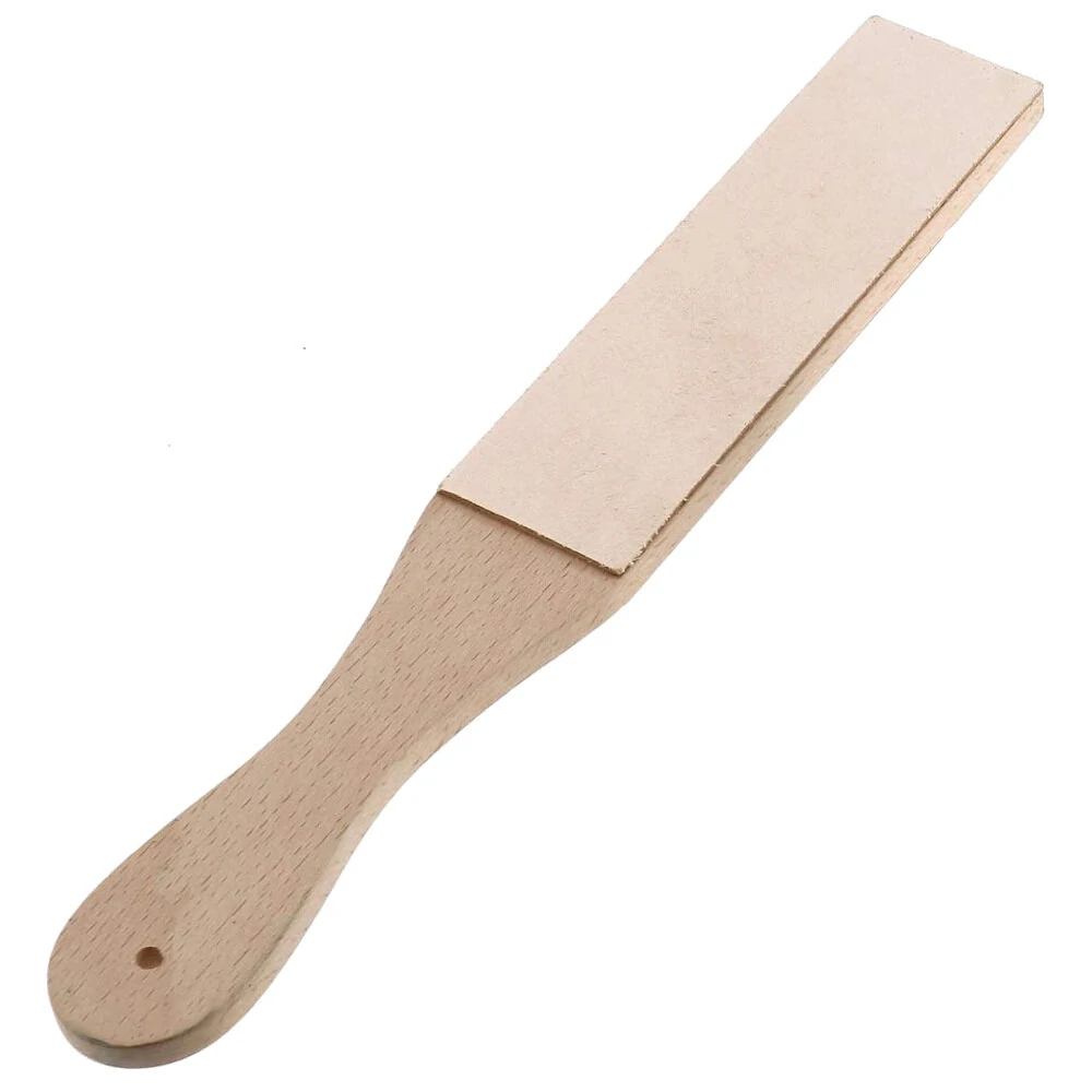 Leather Sharpening Strop Tool - Dual Sided Wood Handle with Buffing Compounds