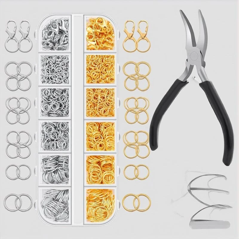 Craft Supplies Kit for Jewelry Making - Gold & Silver Jump Rings, Clasps & Tools with Case