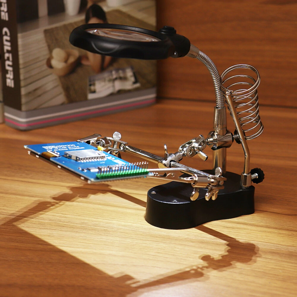 LED Soldering Iron Stand with Helping Hands & Magnifying Glass | Third Hand Tool