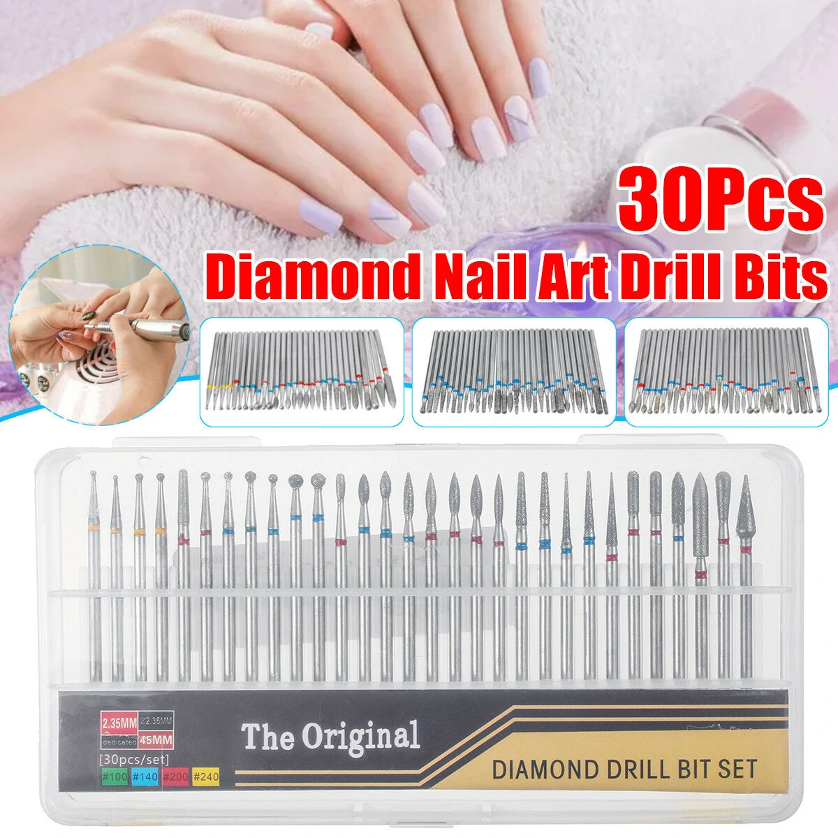 30Pcs Diamond Nail Drill Bit Set | For Acrylic Nails & Cuticle Care | Pedicure Tools