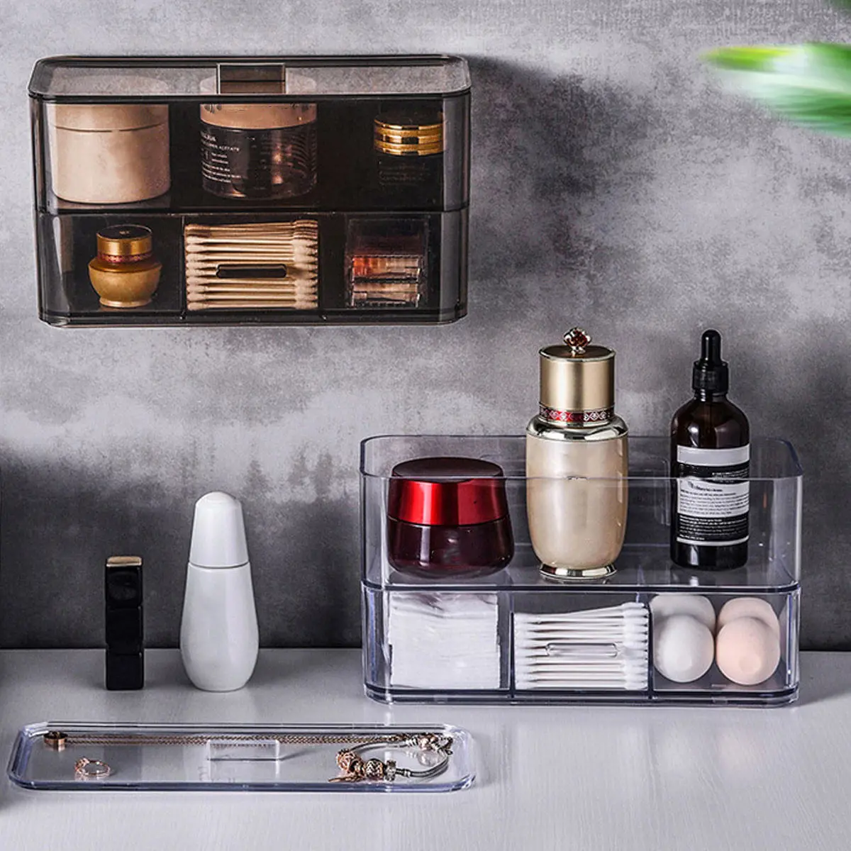 Clear Makeup Drawer Organizer & Jewelry Storage Case | Cosmetic Holder Box